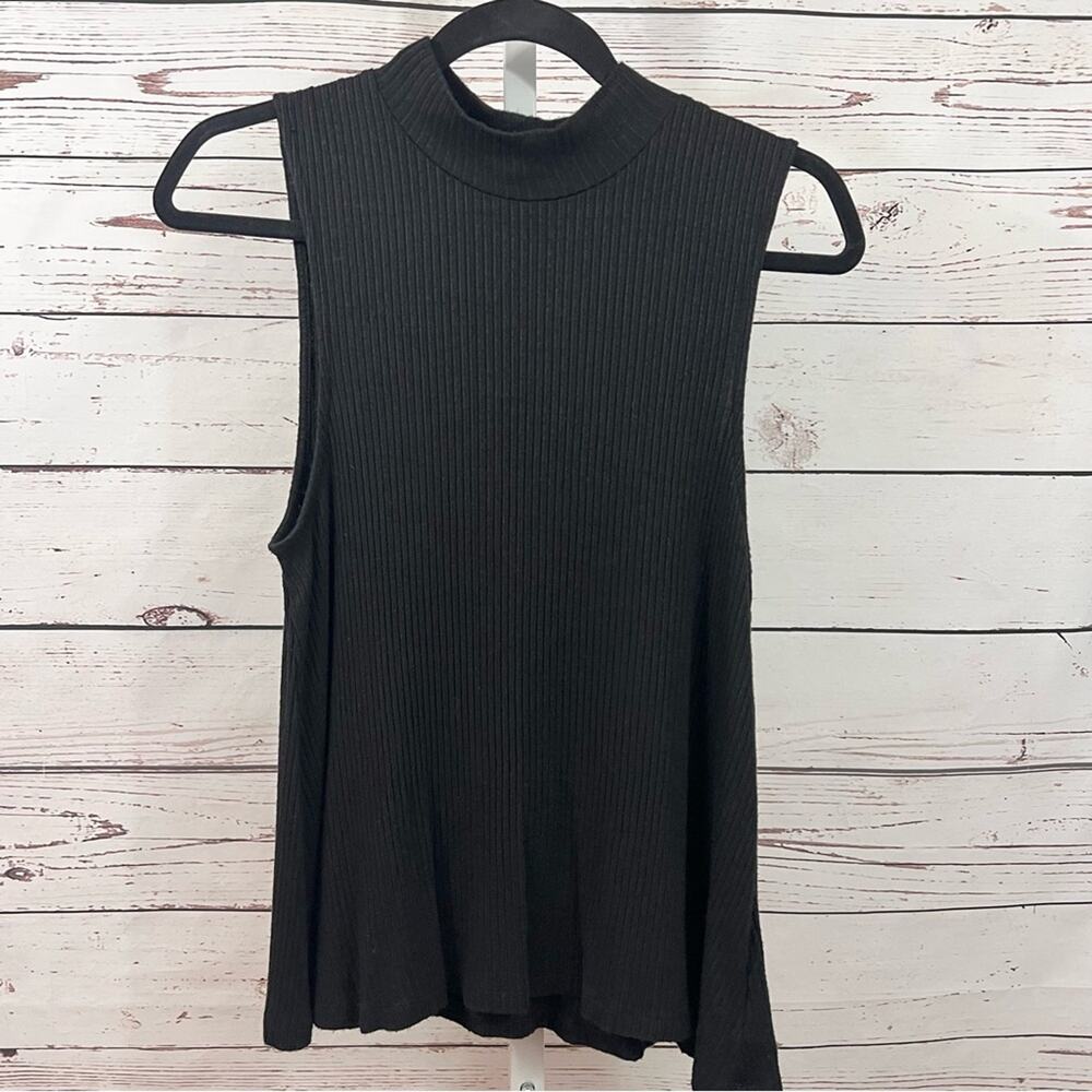 Old Navy Sleeveless Black Mock Neck Ribbed Knit Swing Tank Top Size Medium